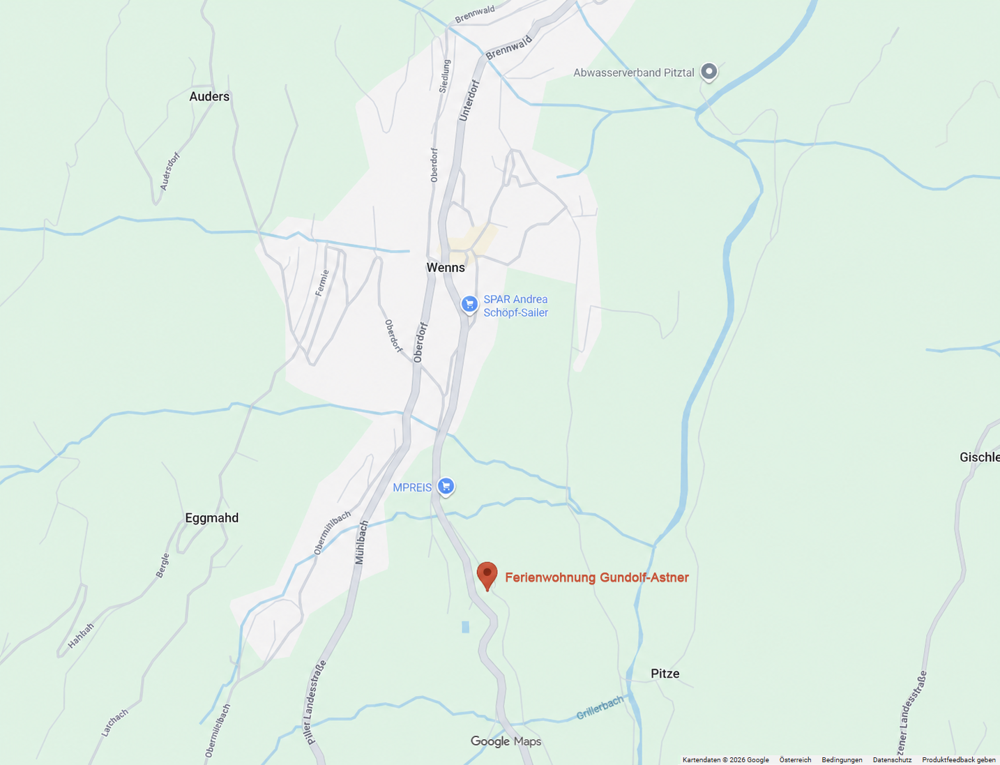 Map view of the location of Ferienwohnung Gundolf-Astner in Wenns